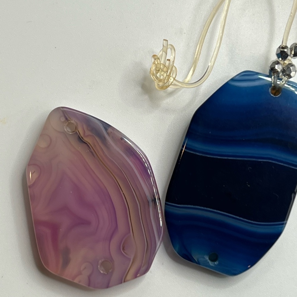 Agate Pendant Necklace - Purple & Blue Stone Accent